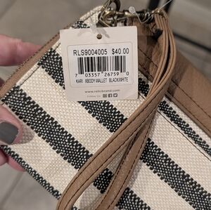 Women’s Tan, Navy and Cream White Striped Bag. New With Tags
